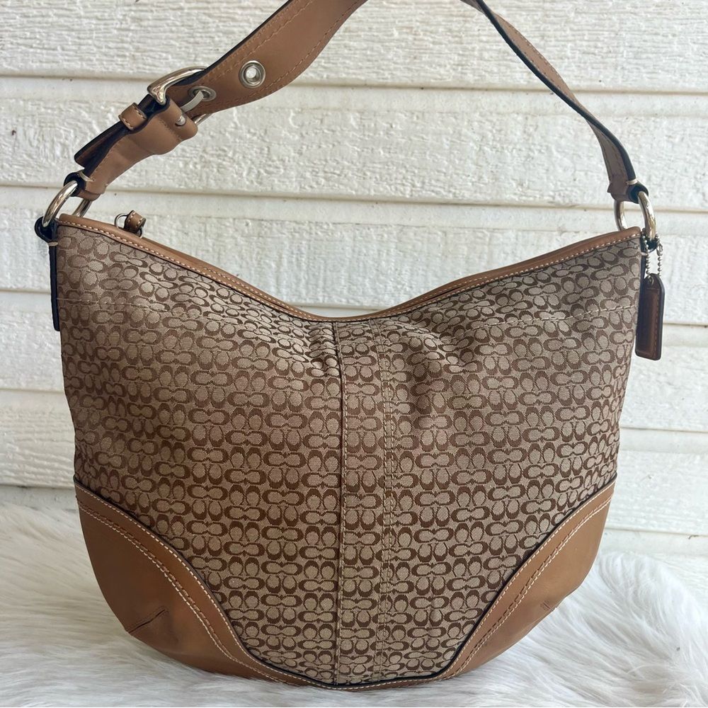 COACH Signature XL Soho Brown Tan Hobo Shoulder Bag Tote 10923 - Picture 8 of 12